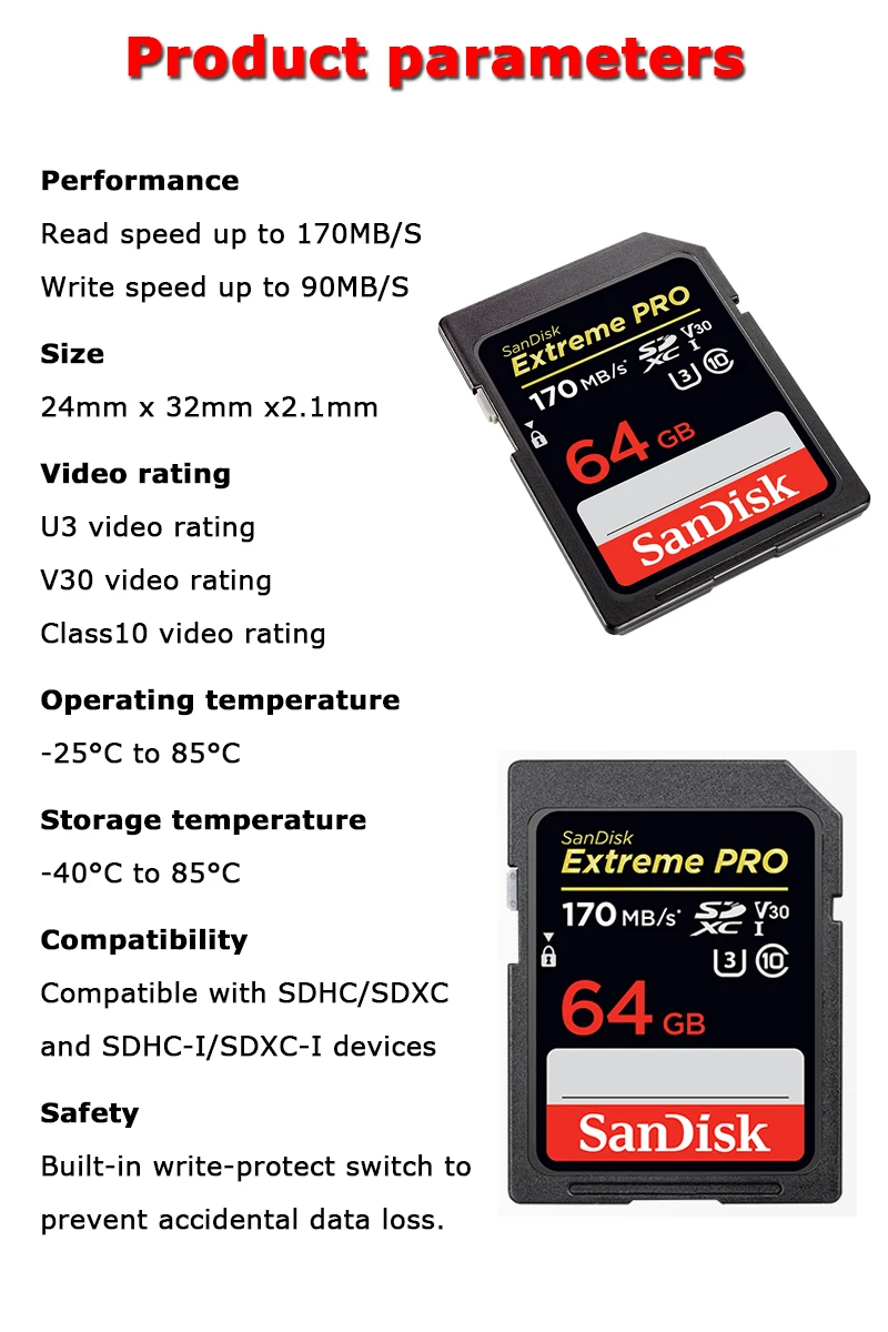 Двойной флеш-накопитель SanDisk Extreme PRO SDHC и SDXC UHS-I 32 Гб 64 Гб 128 высокое Скорость слот для карт памяти C10 U3 V30 SD Камера Class 10 95 МБ/с