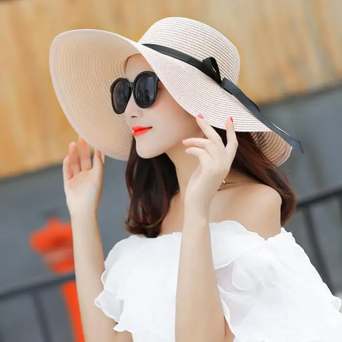 Женская летняя соломенная шляпа большой широкий пляжный навес шляпа складная солнцезащитная Кепка для защиты от ультрафиолета YS-BUY
