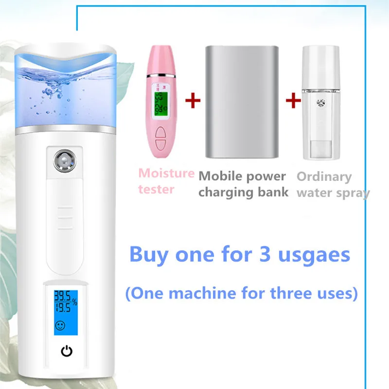

3 in 1 Nano Beauty Sprayer Portable Face Spray Skin Moisture Analyzer Power Bank Mini Skin Test Analysis Hydrating Care Tools