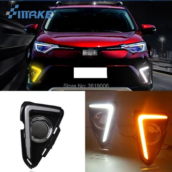 

smRKE For Toyota RAV4 2016-2017 LED DRL Daytime Running Lights White Driving Light + Yellow Turn Signal Waterproof