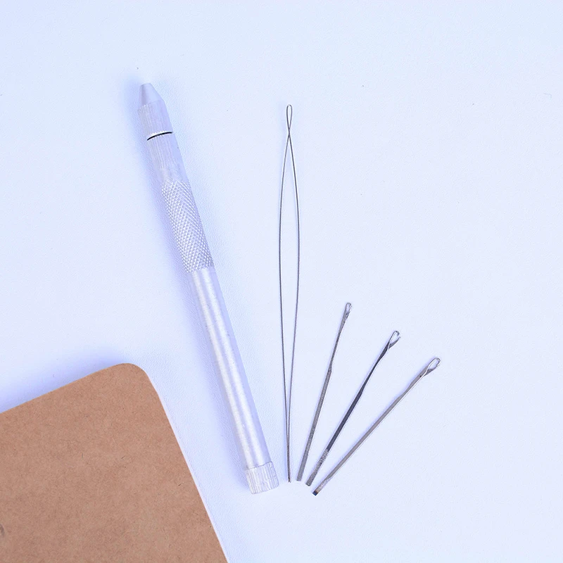 

(1Pcs+4Pcs) Professional Sliver Ventilating Stainless Steel Holder And Ventilating Needles Hair Extension Tools For Lace Wigs