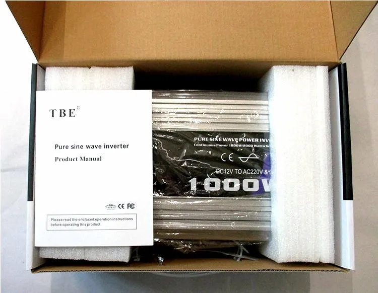 Высокая мощность TBE 1000 Вт 12 В 24 в 48 в переменный ток 110 В 220 В автомобильный инвертор с чистым синусоидом с адаптером шнура питания