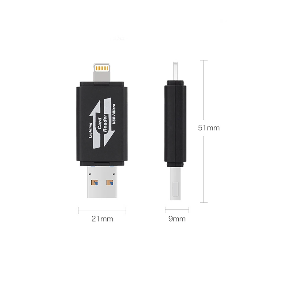 TF кард-ридер, 3,0 USB устройство для чтения карт памяти игровая камера для iPhone iPad iOS Android Mac-Поддержка Micro USB OTG 3 в 1(черный