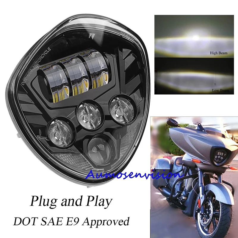 

60W Black Motorcycle Headlights Assembly LED Motorcycle Headlamp Lights Kit for Victory Motorcycle Cross Country Series