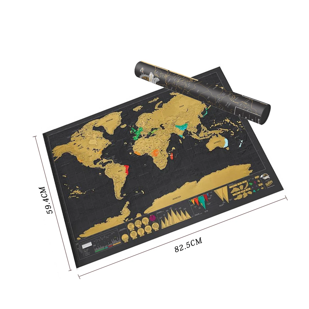 Скретч Карта скретч от мира карта путешествия плакат медная фольга стикер персонализированные журнал Большой размер с цилиндрическая