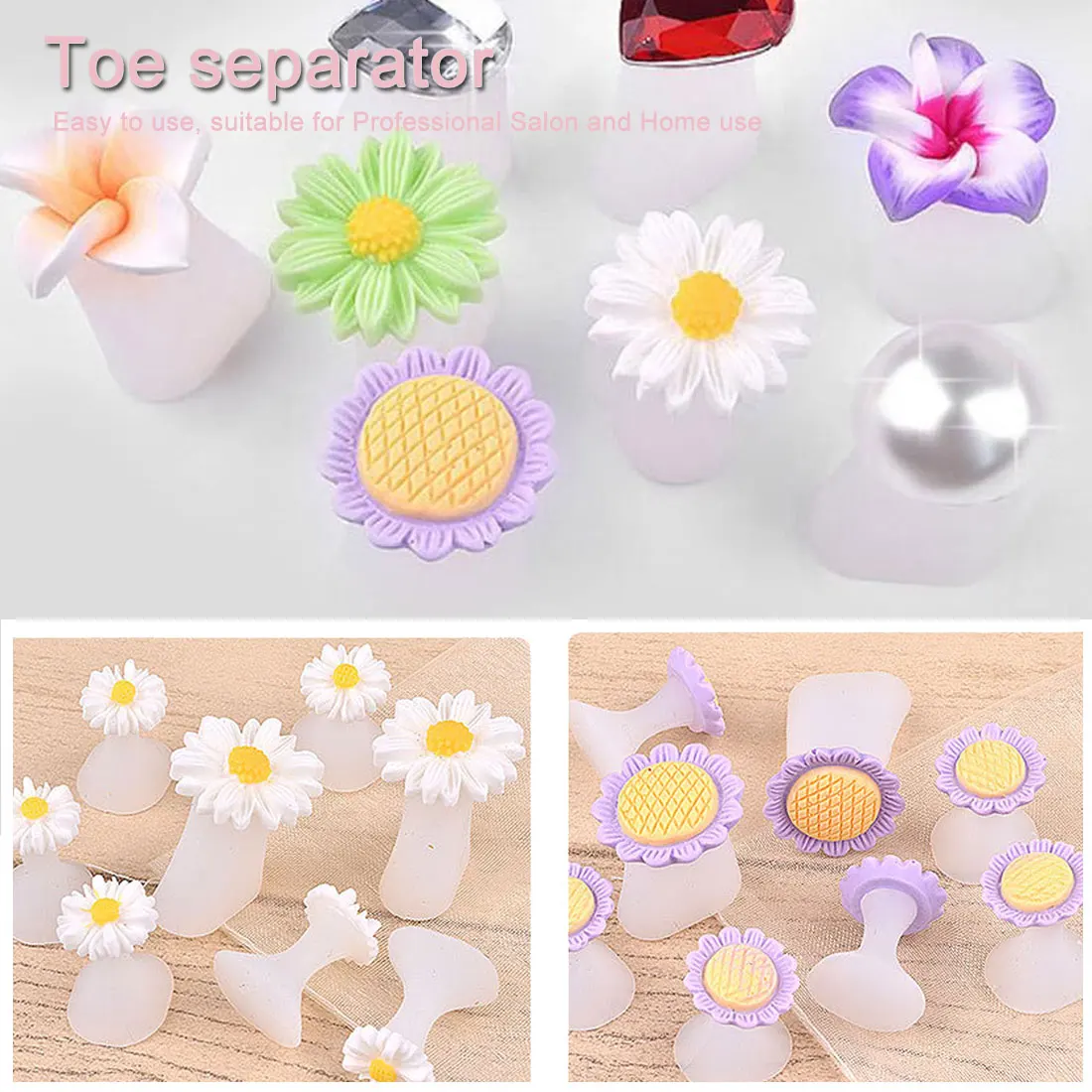 

Professional Salon 8 Pcs/set Nail Tools Nail Silicone Finger Splitter Toe daisy Drops Rhinestone Toe Separator Nail Art Tools