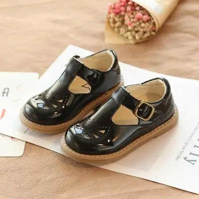 Кожаная обувь для девочек; Детские кроссовки из искусственной кожи; коллекция года; сезон весна-осень; Детская школьная обувь для маленьких девочек; черная обувь; Детские кроссовки на платформе - Цвет: Black