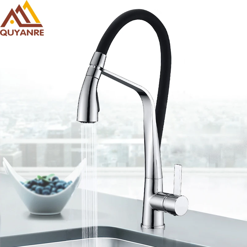 quyanre wanfan gappo chrome white black kitchen faucet singel handle mixer tap 360 rotation pull out spray kitchen mixer
