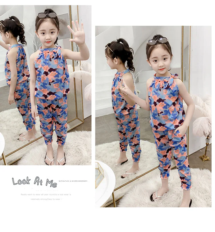 Conjuntos de Roupas Leopardo sem Mangas Camiseta + Calças Novas Crianças Verão Meninas Esportes Conjunto 2 Peças Roupas 4 6 8 10 12 13 Anos 2020 13 Mamãe e Bebê