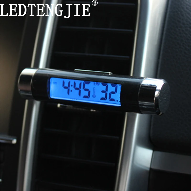 

Car Decoration Ornament Clock Thermometer Blue Backlight Center console 2 in 1 Air Vent Clip LCD Display Screen Digital Time