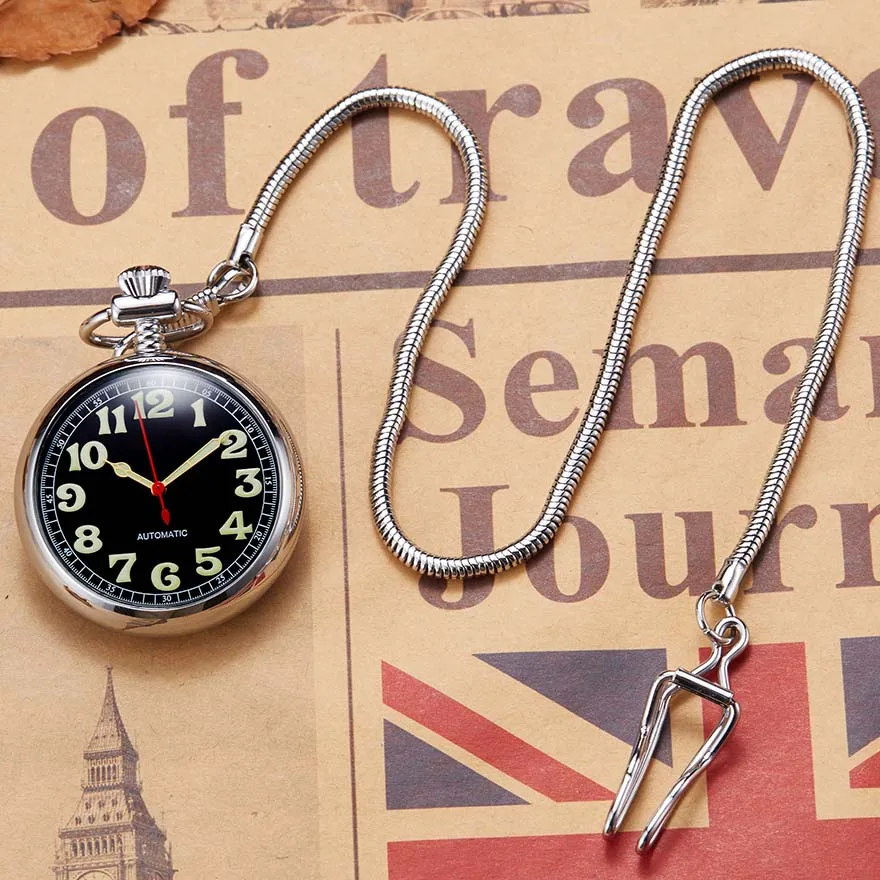Роскошные Серебристые Механические карманные часы со светящимися стрелками для мужчин и женщин золотистого цвета с римскими цифрами Брелок с цепочкой российские автоматические хорошие часы