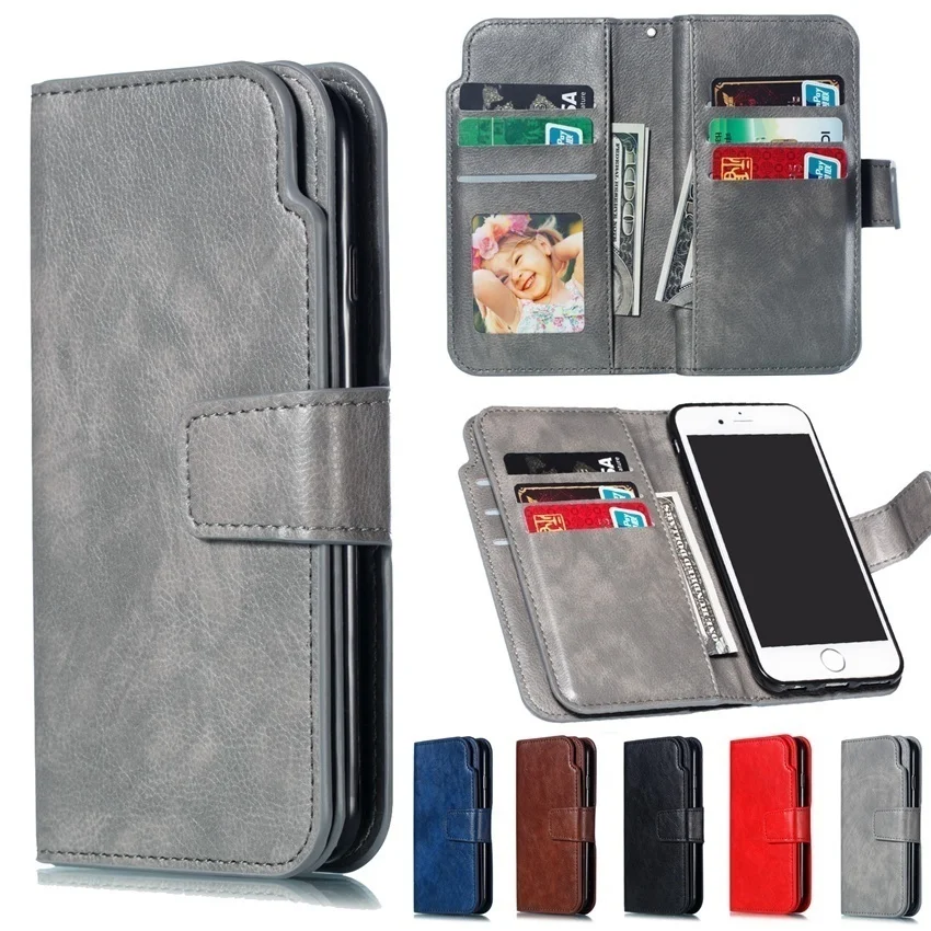 

Retro Flip Leather 9 Cards Case For Samsung Galaxy Note 10 10Pro note9 8 S10e Lite S9 S8 Plus S7 edge S10 5G Book Style Cover