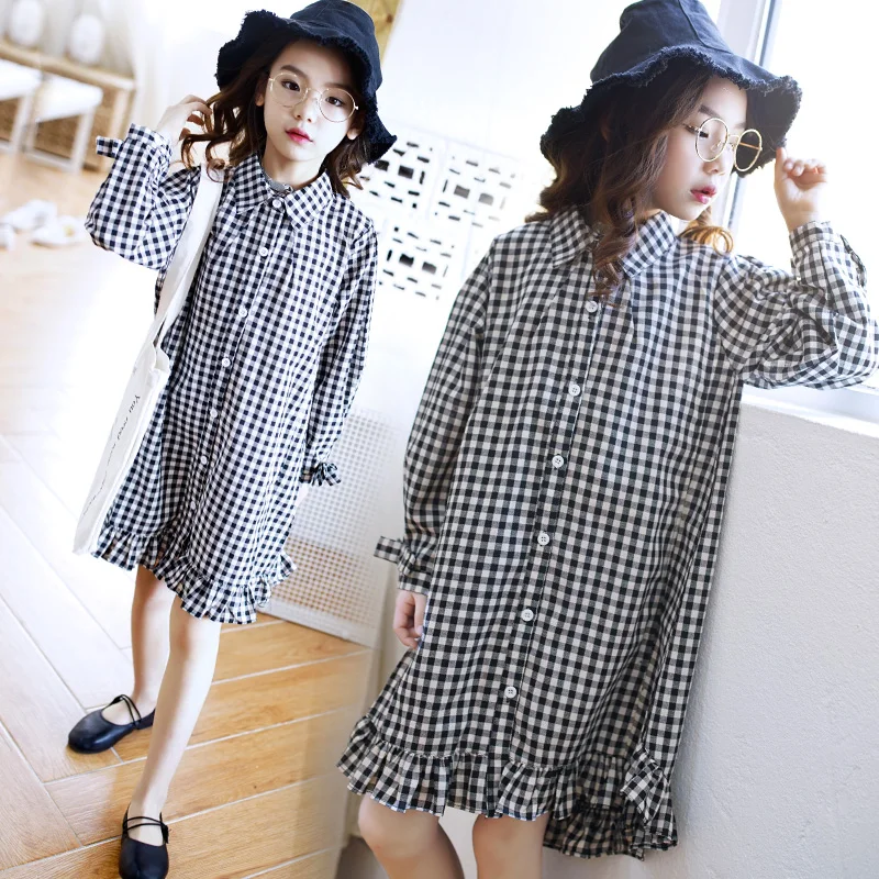 

Baby Children's Clothing 2020 Spring Big Kids Clothes Long Sleeve School White & Black Girls Plaid Blouses Children Shirts Wear