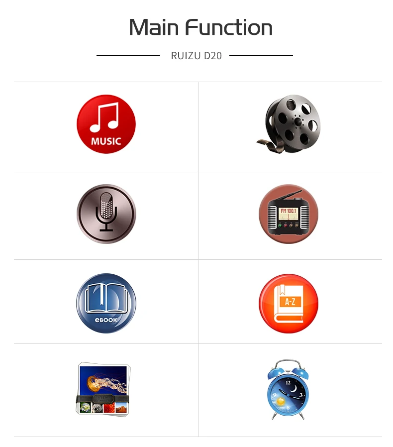 MP3-плеер ruyazu D20 с полным сенсорным экраном 8 ГБ, музыкальный плеер, поддержка fm-радио, запись видео-плеера, электронная книга со встроенным динамиком