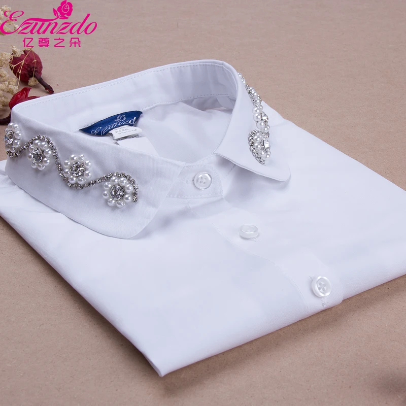 YIZUNZHIDUO Wholesale Tie Women Shirts Fake Collars Girls Summer Pretty Rhinestone Pearl