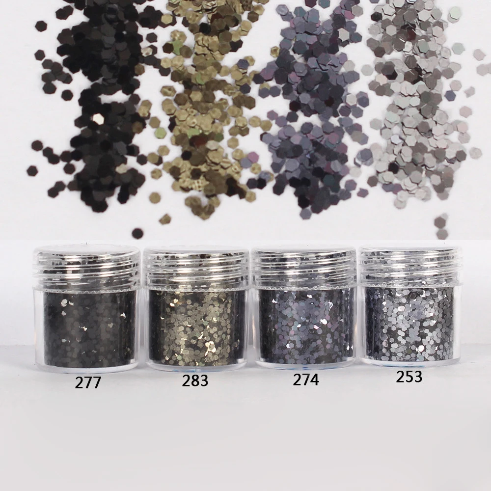 

1 Jar/Box 10ml Nail Beauty 4 Smoke Black Nail Glitter Hex Sequins Powder Paper For Nail Art Decoration Optional 300 Colors 4-17