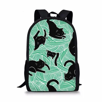 

THIKIN Fashion Preppy Style Backpack Polyester Material Softback 3D Black Cats Printing for Casual School Bags Students Teenager