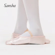 Оригинальная детская балетная обувь Sansha, атласные балетные чешки с полной подошвой для начинающих девочек, детские розовые/черные/Золотые/красные NO.4S