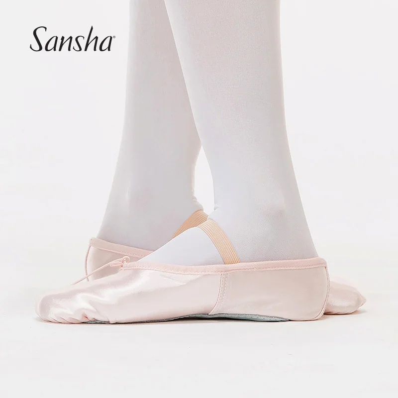 

Sansha Girls Kid Satin Soft Ballet Slippers Full Leather Outsole Dance Shoes Size According To Feet Length and EU Size NO.4S