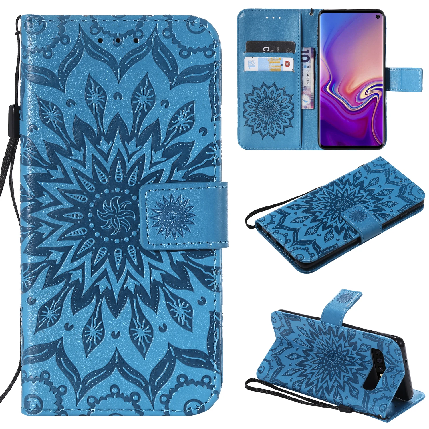 

2019 New 3D Sunflower vintage case For Samsung galaxy S10 S10e S10 plus Cases Flip Leather Mandala Flower Phone Case Cover Coque