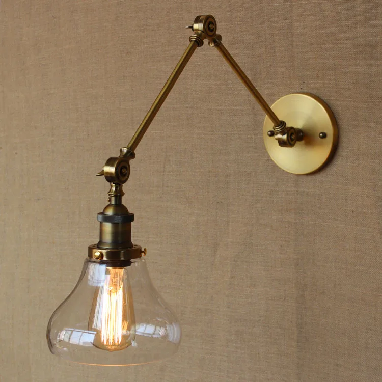American Countryside Industrial Retro Golden Iron Glass Wall Lamp Vintage Rural Bar Restaurant Study LED Lighting Free Shipping 2017 suspension luminaria american rural vintage bedroom living room chandelier restaurant iron golden cloth lamp free shipping