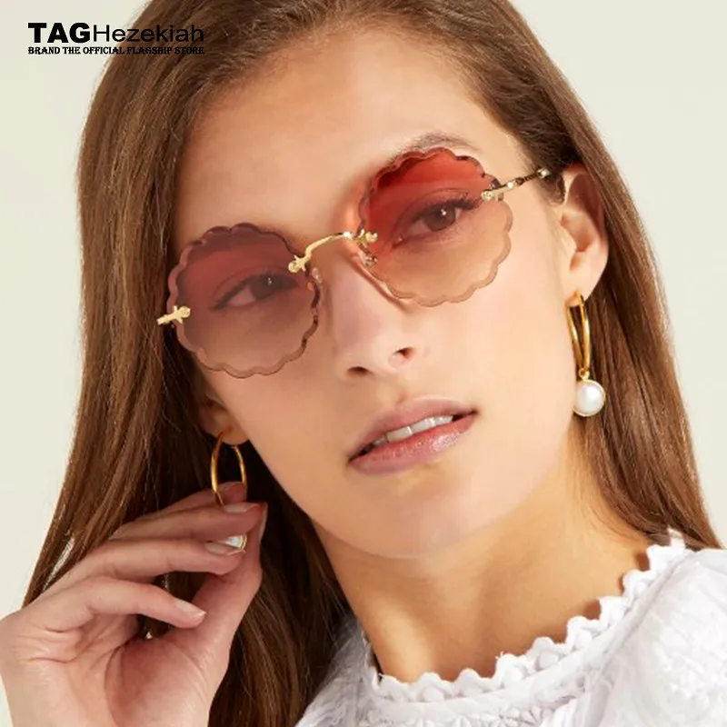 

Round Frameless Sunglasses Vintage Women Flower petals Brand Designer Glasses Luxury Female Sun Glasses Fashion Sexy Eyewear