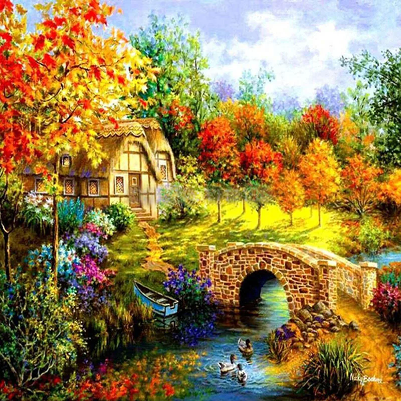 

DIY Diamond Embroidery Landscape House painting Bridge Lodge Full drilling Cross Stitch diamond painting Home Decor gift
