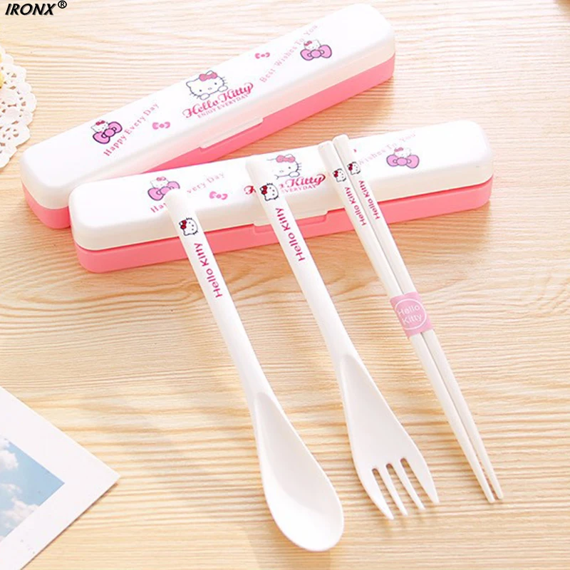 

Hello kitty Dinnerware Set with Box Tableware Lunch Set Cute Kawaii Baby Kid Tableware Material C5