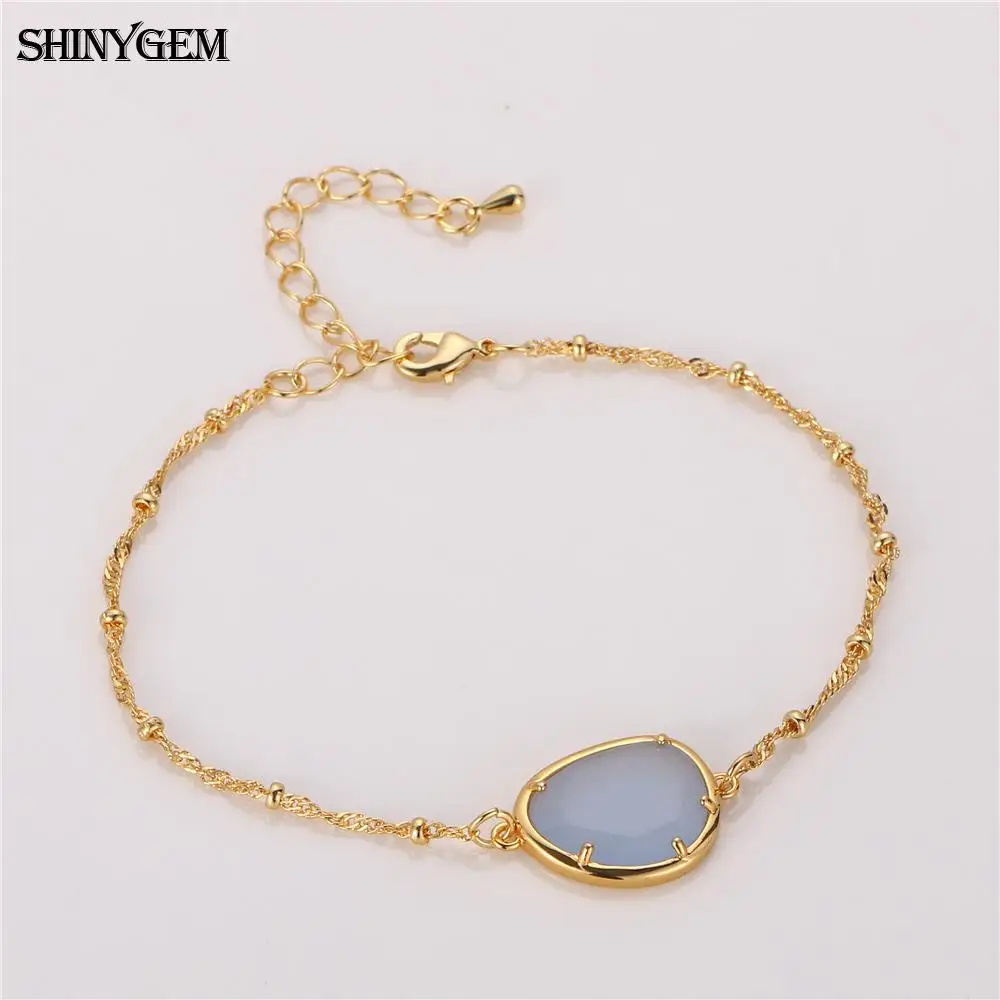 ShinyGem капли воды форма граненый Кристалл Шарм браслет Золотое покрытие звено цепи браслеты натуральный камень браслеты из камней для женщин