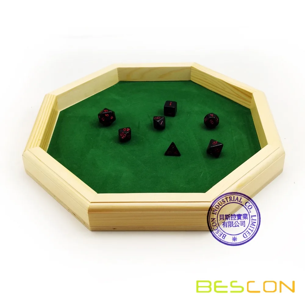Heavy Duty 12 Inch Octagonal Wooden Dice Tray with Felt Lined Rolling Surface, Wooden Dice Rolling Tray 2