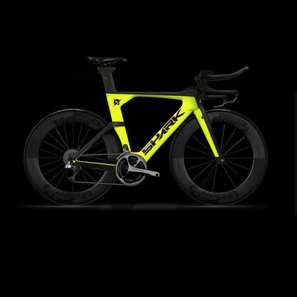 Perfect Full Carbon Frame TT Bike Fluorescent Yellow Painting Black Logo Glossy Triathlon Bicycle Frameset FM109 8
