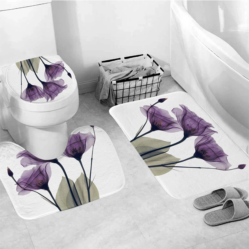 Preise LANGRIA 4 stücke Badezimmer Dusche Vorhang Blume Print Langlebig Wasserdicht Bad Vorhang Set Wc Abdeckung Matte Non Slip Bad teppich Set