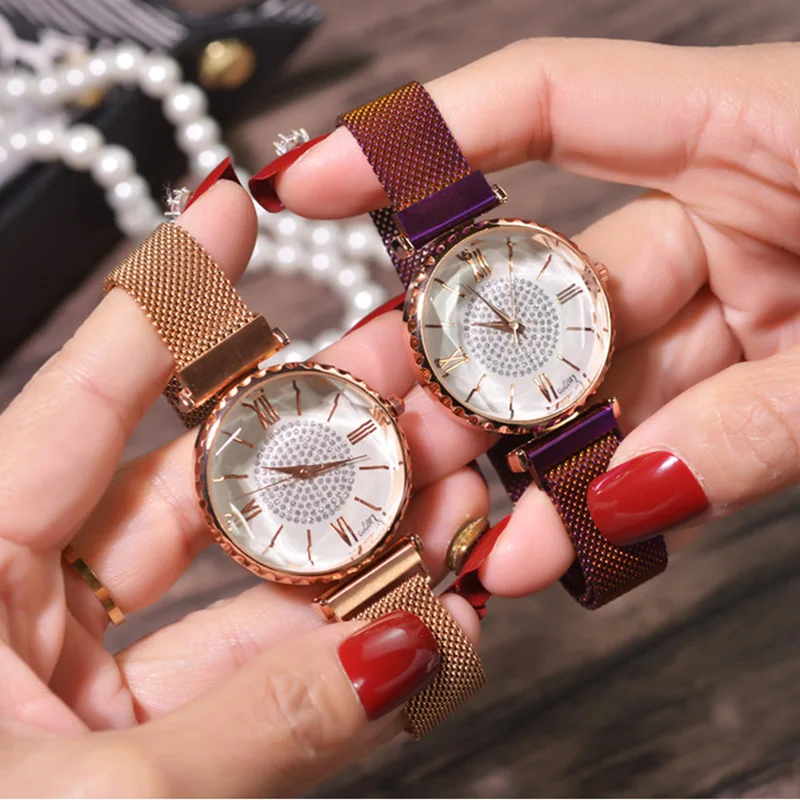 

2019 Luxury Watches for Women Bracelet Magnetic Mesh Band Rhinestone Wristwatch New Ladies Diamond Quartz Clock relogio feminino