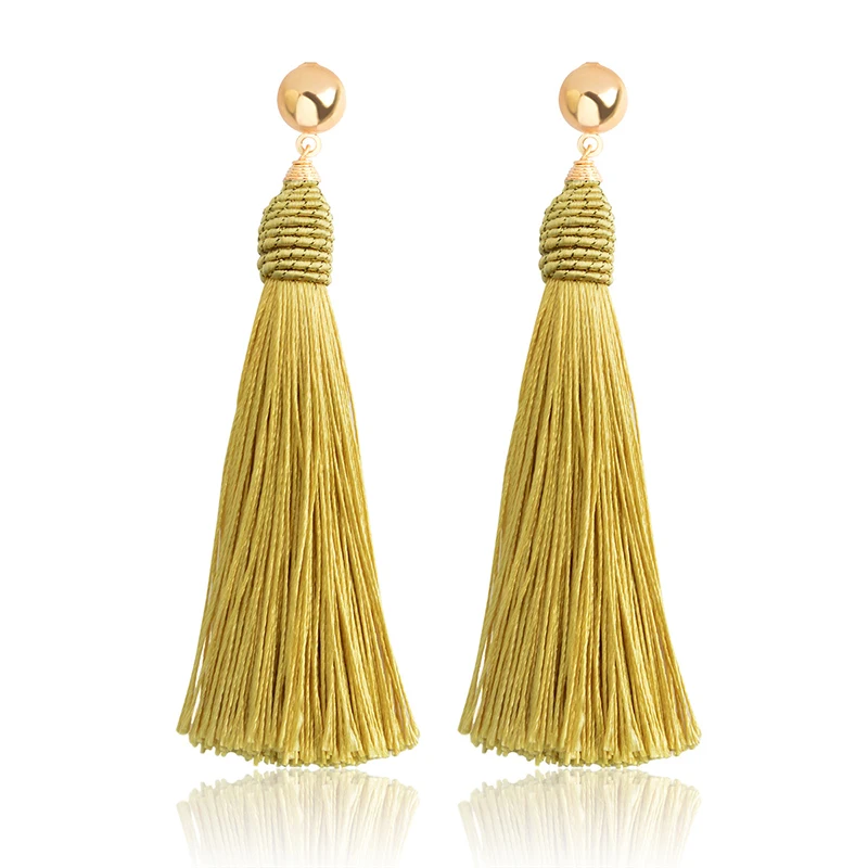

KLEEDER Long Cotton Disc Dangle Drop Tassle Earrings Tassel Drop Earrings Bohemian Tassel Earrings Gold Leaves Fringe Earrings