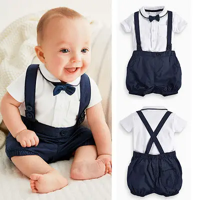  New Toddler Baby Kid Boy Clothing Sets Gentalman T shirt Tops Bib Pants Overalls Bow Tie 3PCS Outfi
