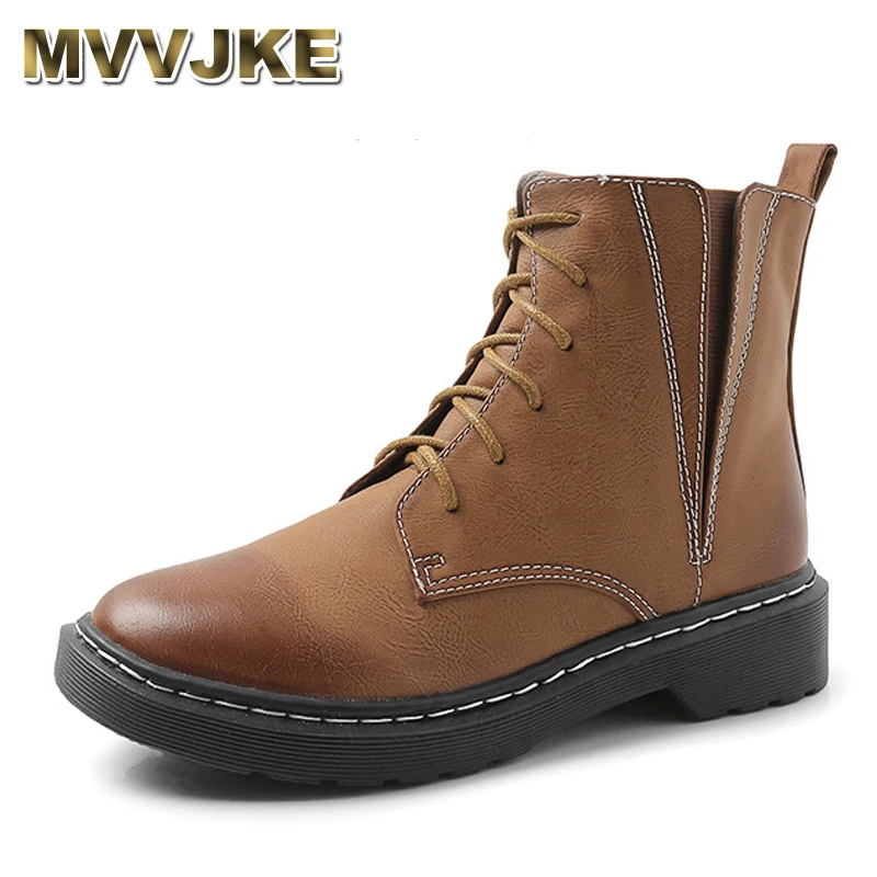 

MVVJKE Autumn Winter Ankle Boots Women Mar boots motorcycle snow boots Square heel Elastic band Women Lady Girls Shoes