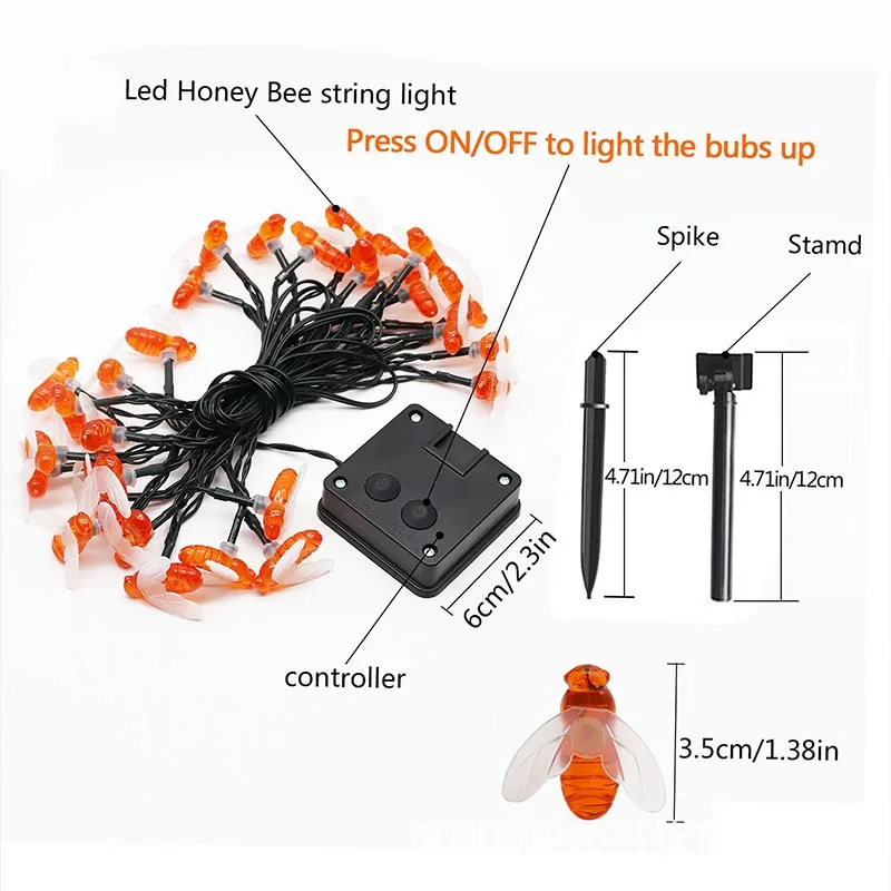 Светильник на солнечной батарее 5 м, 6 м, 7 м, 12 м, 22 м, светодиодный светильник в виде медовой пчелы, теплый сад, Рождественское украшение, водонепроницаемый светильник на дерево, Haning, s
