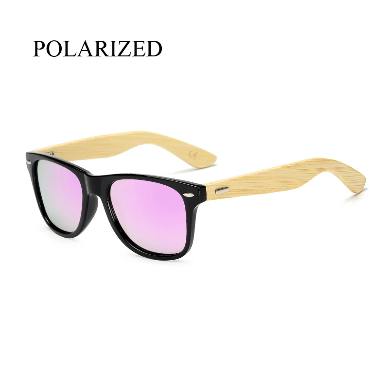 Поляризационные деревянные солнцезащитные очки для мужчин и женщин, квадратные бамбуковые женские зеркальные солнцезащитные очки Polaroid для мужчин и женщин, Ретро стиль, ручная работа, розовые - Цвет линз: KP1501 C57