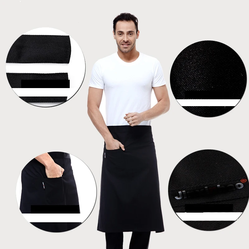 High Quality Fashion Waist Apron Kitchen Restaurant Bbq Work Short Apron Cotton Men Women Korean White Blue Half Apron