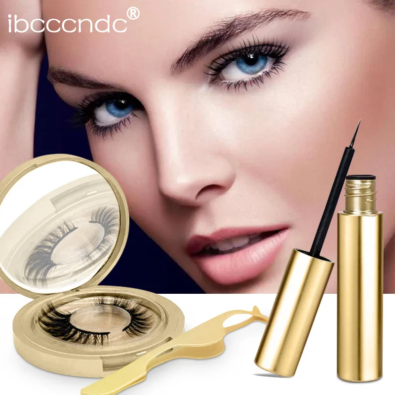 

Ibcccndc Gold Style Magnetic Liquid Eyeliner Eye Makeup Set Easy To Wear Long Lasting Eyeliner False Eyelashes with Tweezers