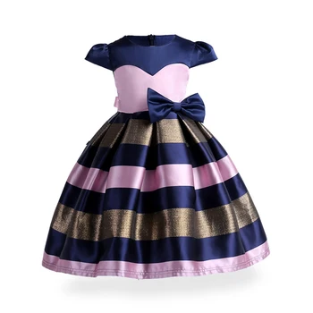 

100-150cm Princess Dress Girls Ball Gown Evening Birthday Party Bow Dresses Girl Wedding Clothes Kids Stripe Dress For Gills
