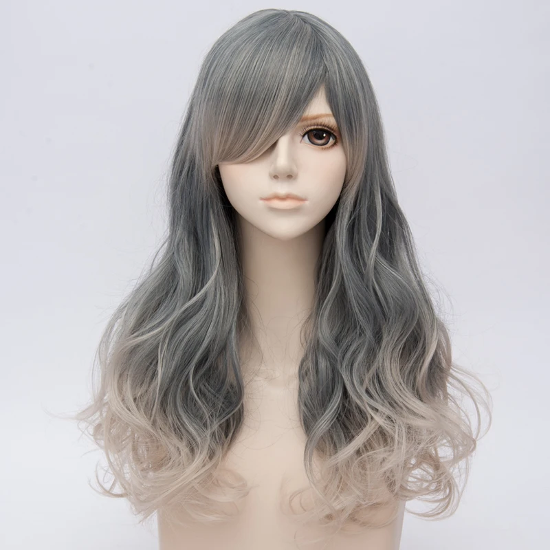 60cm Lolita Mixed Ash Gray Long Curly Ombre Women Fashion