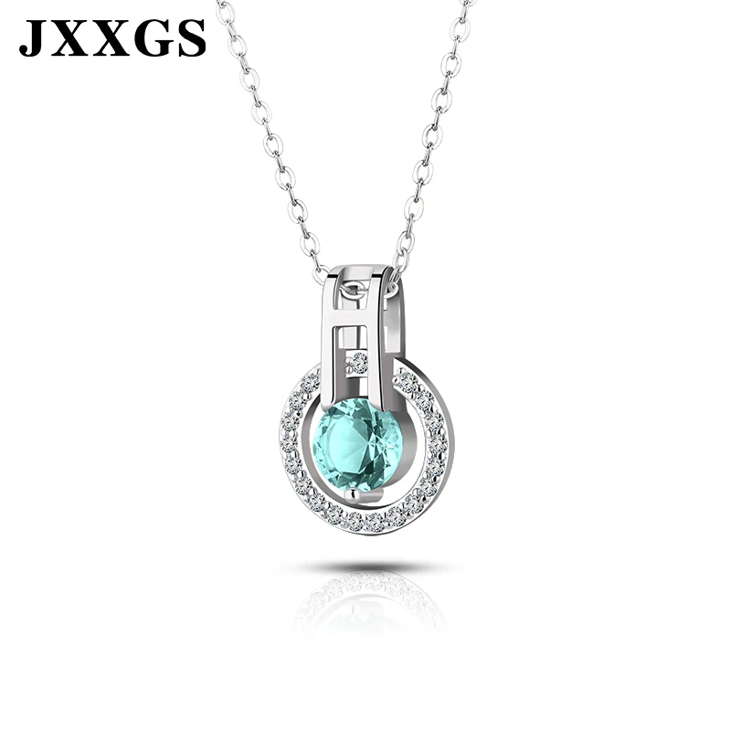 

JXXGS New Arrival 925 Sterling Silver Necklace Lake Blue Crystal Necklace Fashion Pendant Necklace Women Jewelry For Anniversary