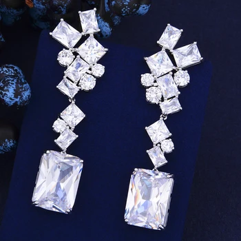 

25*71 mm Trendy Geometric Crystal Long Dangle Earrings Cubic Zirconia Earrings Jewelry For Women boucle d'oreille femme 2018