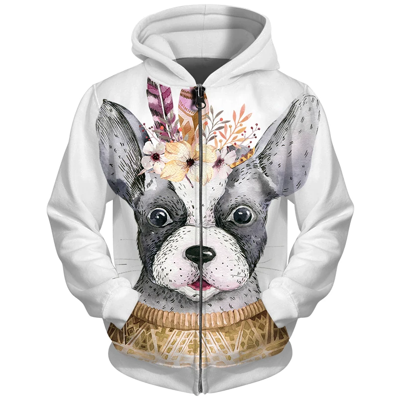 Cloudstyle Anime Hoodies 3D Full Print Animal Dog Zipper Sweatshirt Funny Labrador Corgi ...