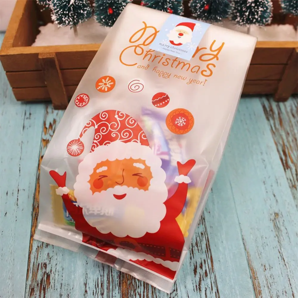 50PCS/pack Christmas Gifts Snowman Santa Claus Bag Holders Bake Cookies Biscuit Candy Jewelry Plastic Packaging Bags