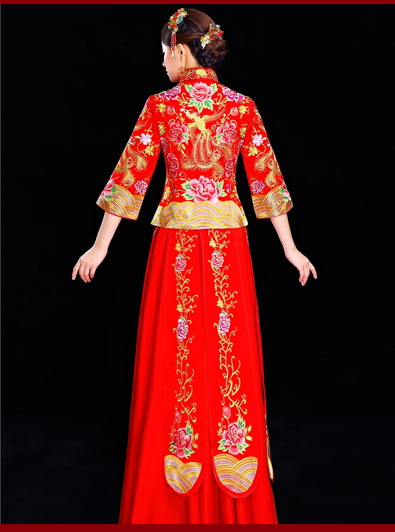 Красный невесты Qipao свадебное платье для женщин Традиционный китайский стиль выйти Cheongsam Длинные Vestido восточные платья халат Chinoise