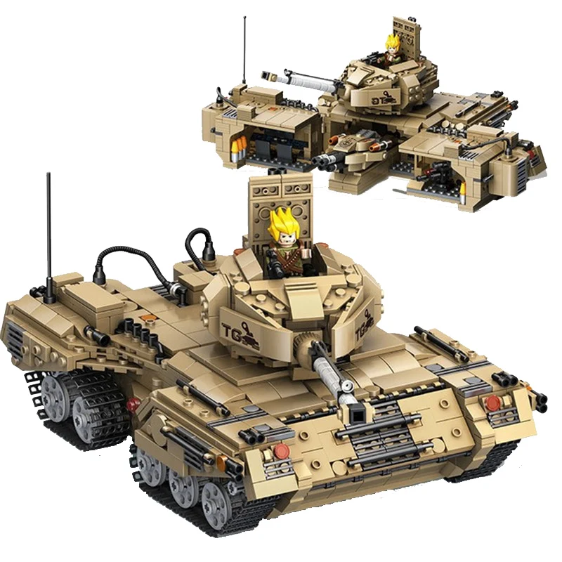 

1435Pcs Military Deformation Tank 2IN1 Model Building Blocks Compatible Legoings Ww2 Soldiers DIY Weapon Bricks Children Toys