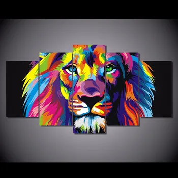 

5 Pcs/Set Framed HD Printed Colorful Loins Animal Picture Wall Art Canvas Print Home Decor Poster Abstract Canvas Oil Painting