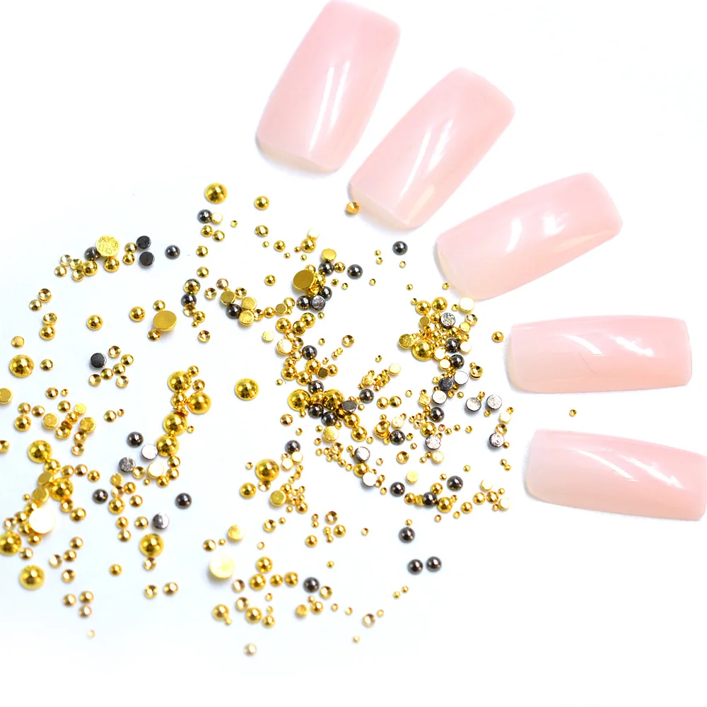 

1 Pack Gold Silver Black Grey Glitter 3D Metal Half Round Half Circular Arc Mix Sizes Nail Art Studs Manicure Accessory